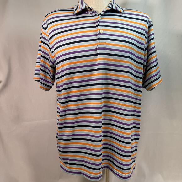 Walter‎ Hagen Golf Shirt L Blue Stripe Polo Short Sleeve Poly Stretch - Picture 1 of 8